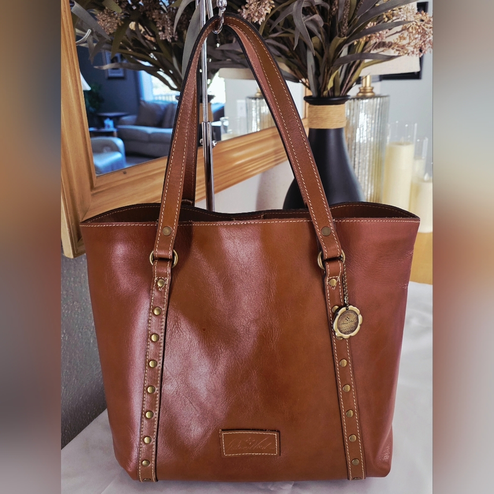 PATRICIA NASH TREVISO Tan/Brown Leather Shoulder Tote Italian Leather!